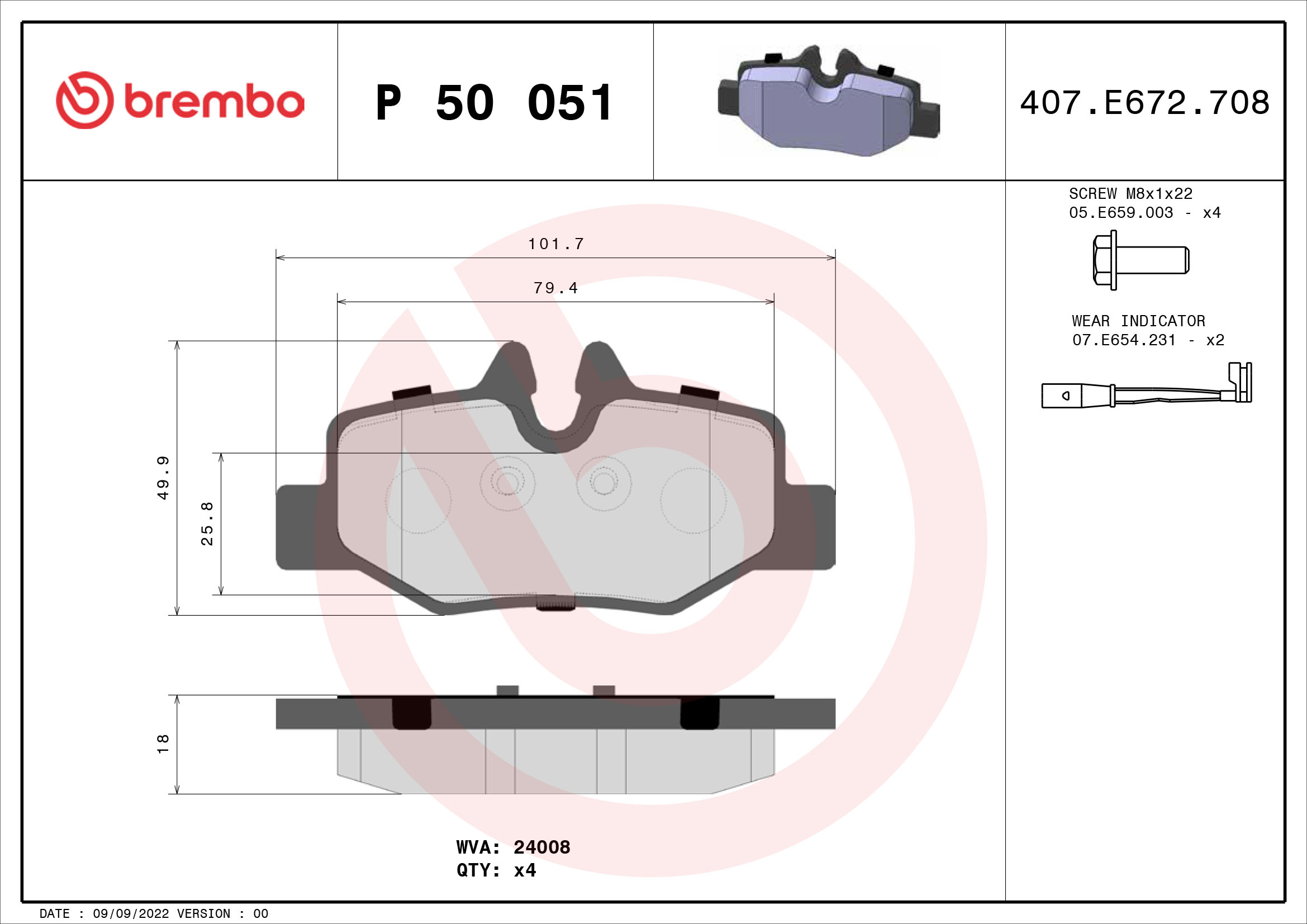 A.B.S. P 50 051 BREMBO Bremsbelagsatz, Scheibenbremse